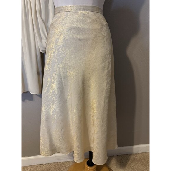 Alex Marie A Line Skirt 14 Gold Cream Stretch Washable Midi Flowy Shimmer - Picture 10 of 16